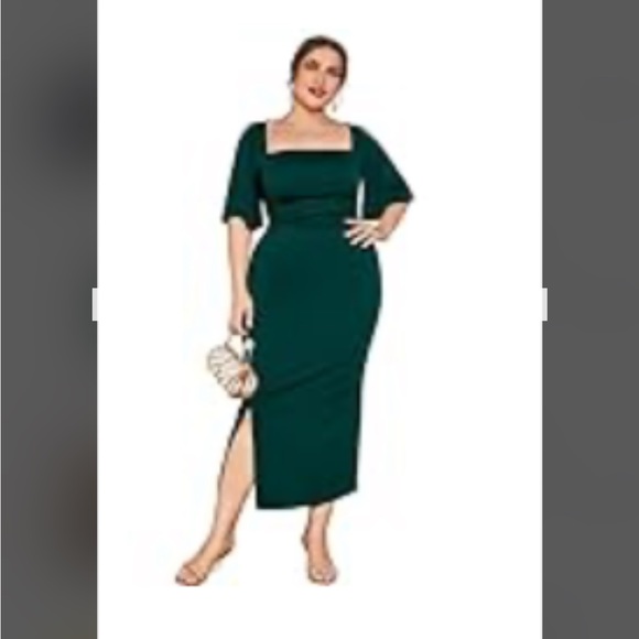 ROMWE Dresses Romwe Womens Plus Size Elegant Midi Dress In Emerald